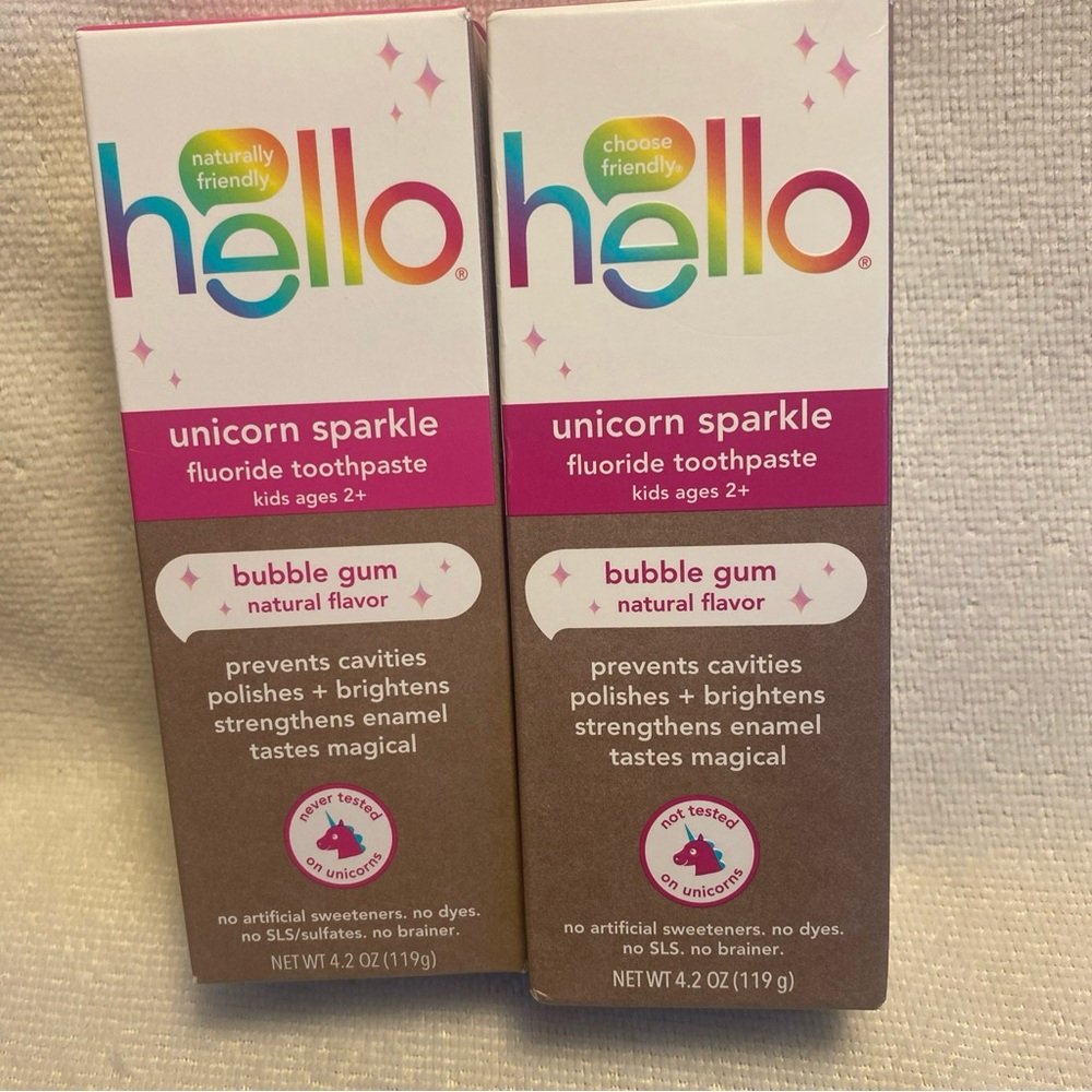 Lot 2~ Hello Kids Unicorn Sparkle Fluoride Toothpaste Bubble Gum 4.2oz. exp 2027